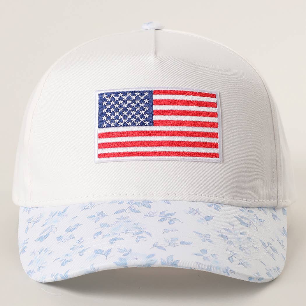 AMERICAN Flag Embroidered patch Flower Pattern Cap