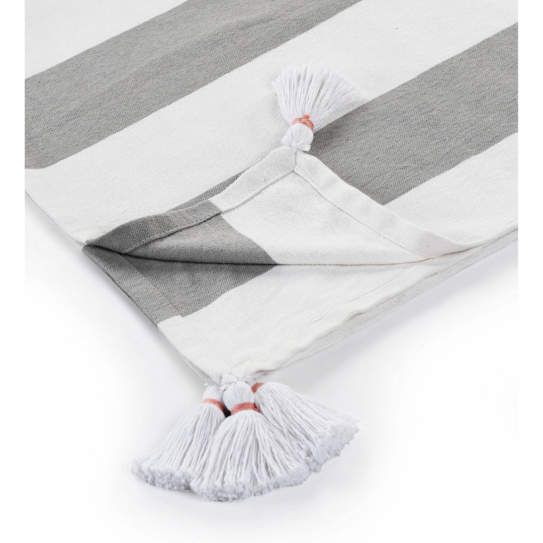 Cabana Striped Throw Blanket with Tassels: Navy Blue