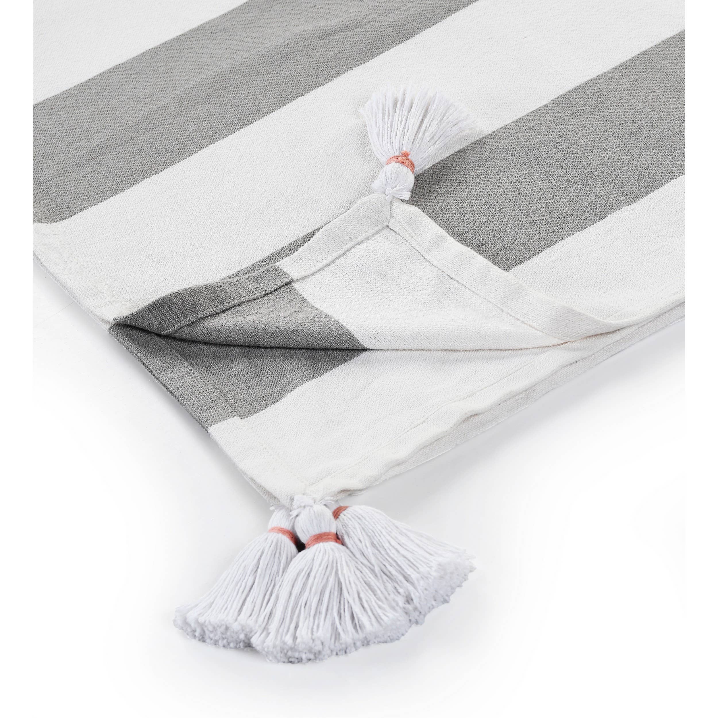 Cabana Striped Throw Blanket with Tassels: Light Gray