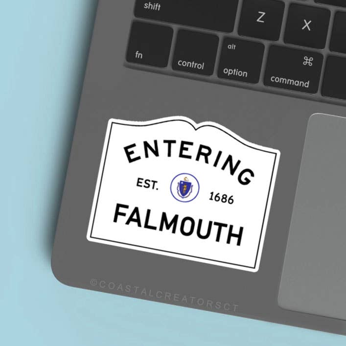 Entering Falmouth Sign Cape Cod Laptop Waterproof Sticker: Packaged