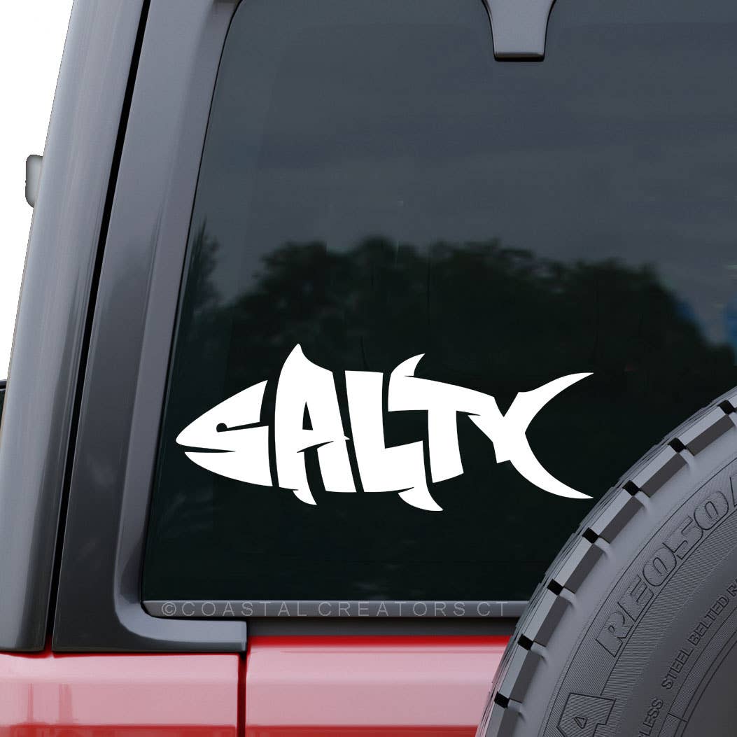 Salty Fish (Fishing) Car Window Vinyl Decal (White)