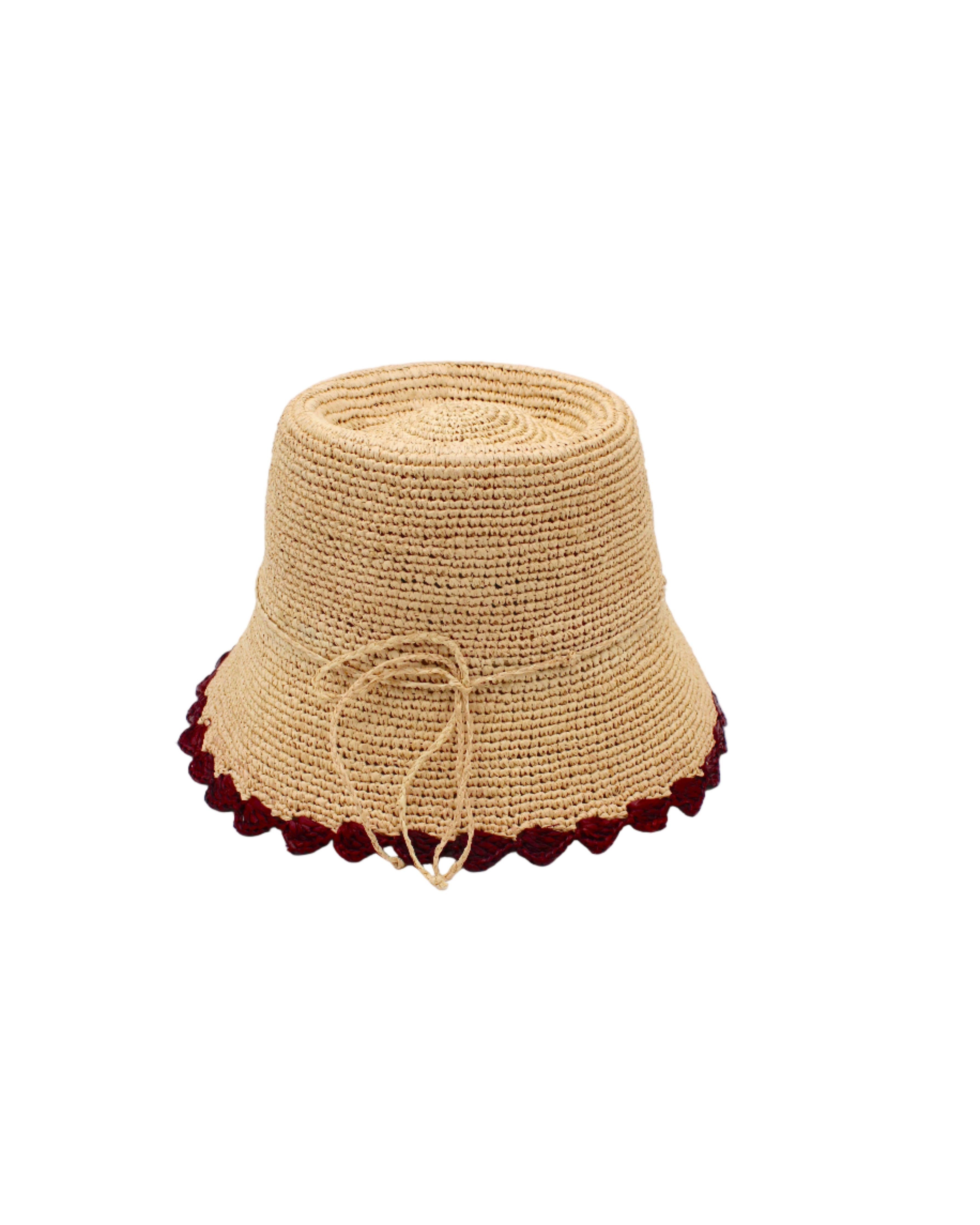 Kate 3" Brim Crochet Bucket Straw Hats with Colored Edge: Fuchsia