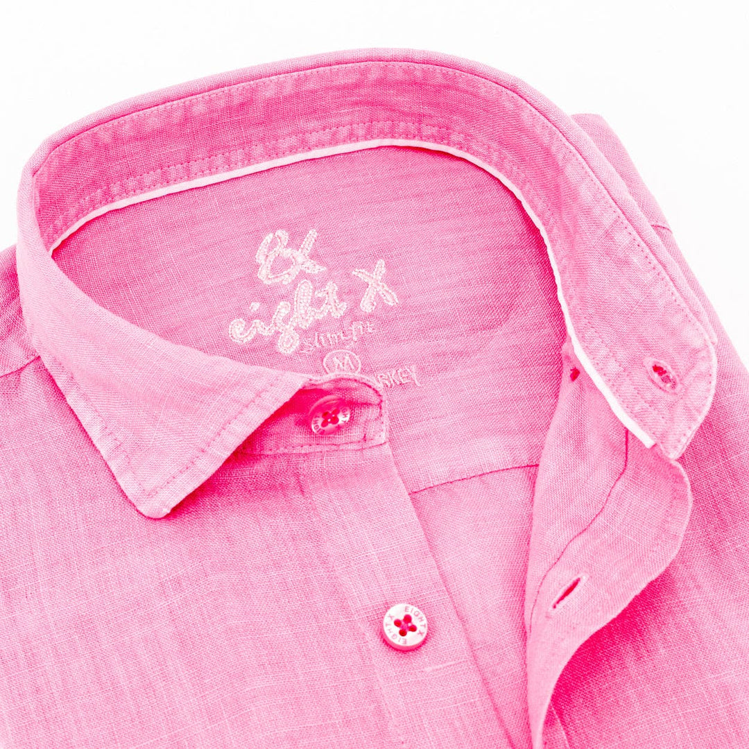 Linen Button Down Shirt - Pink: PINK / M