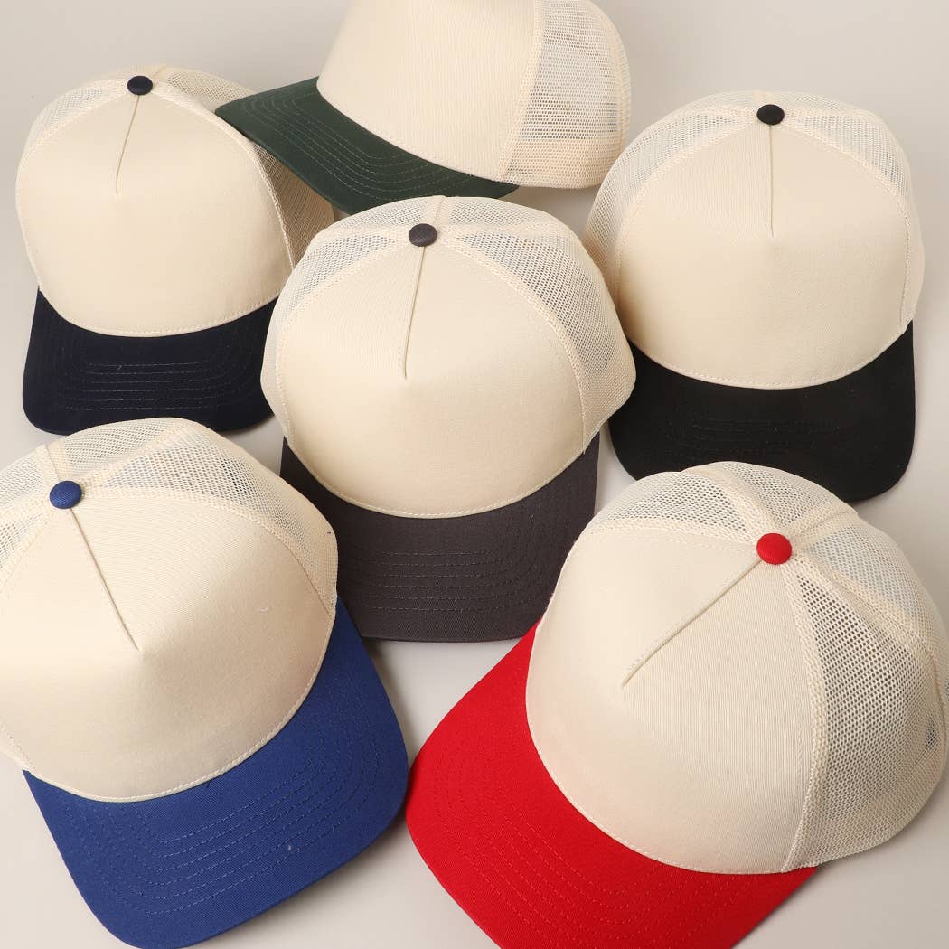 Solid Two-Tone Cotton Trucker Hat with Mesh Back