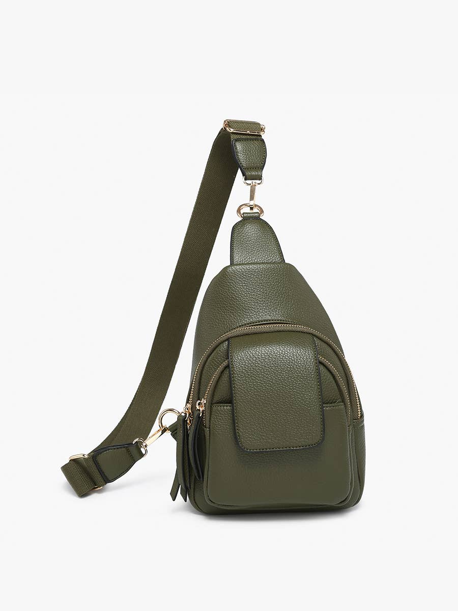 M2532 Sophia Sling Bag w/ Flapover Pocket: Olive
