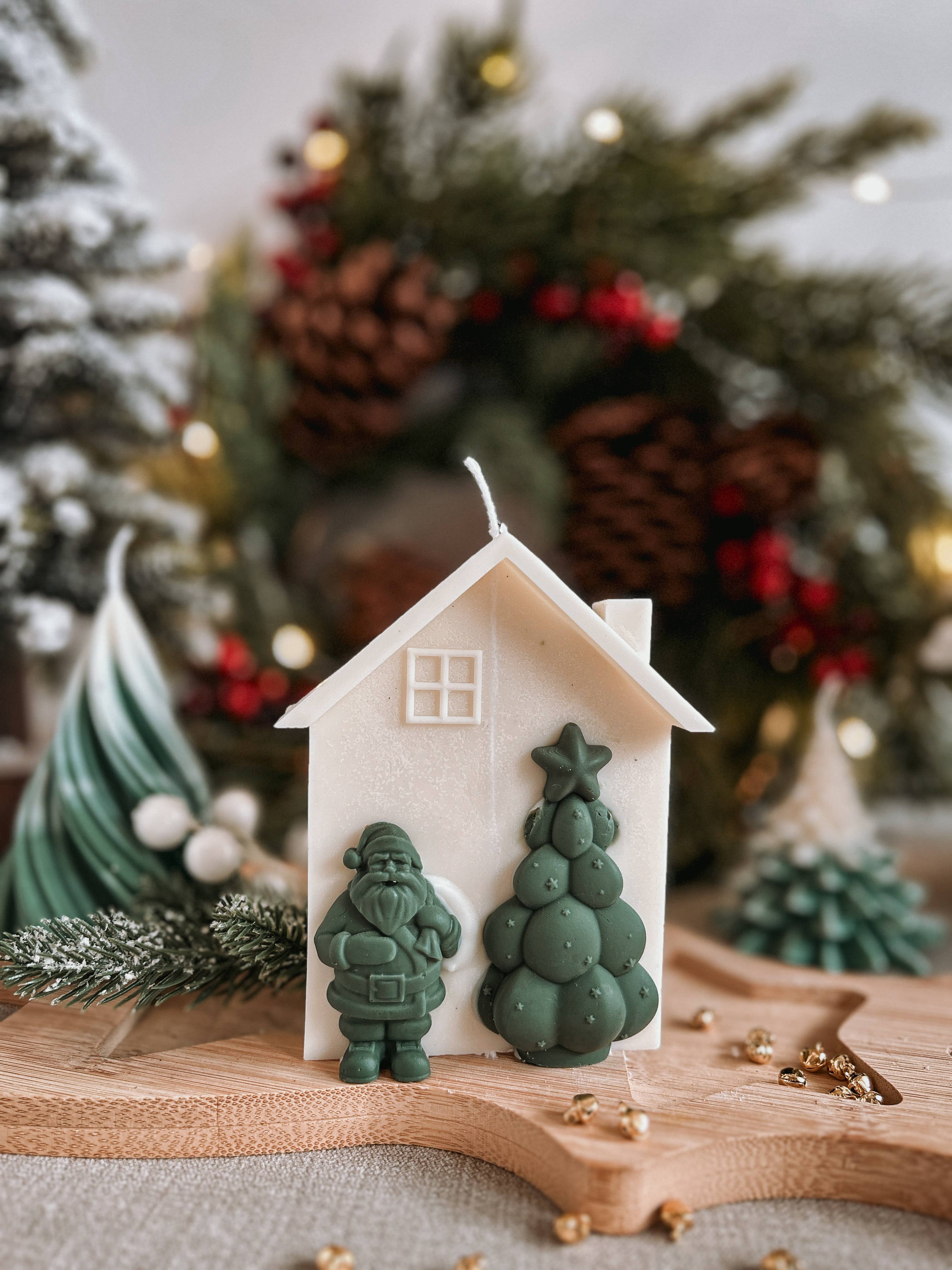 Santa House candle: Green+white