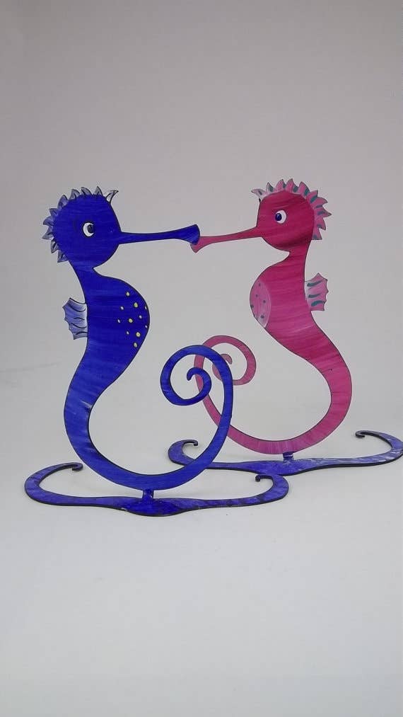 Seahorse Sculpture - Hand Painted - Small - Photo Holder