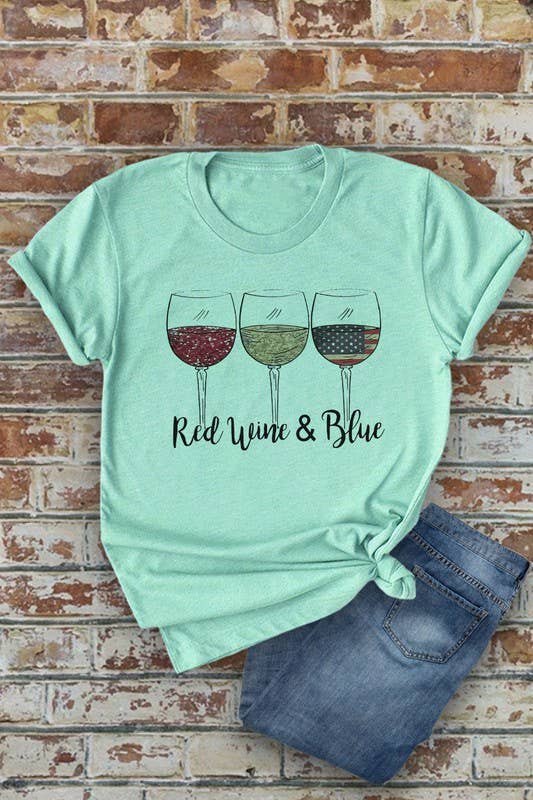Red Wine & Blue, 4th of July, Unisex Short Sleeve T-Shirt: White / L