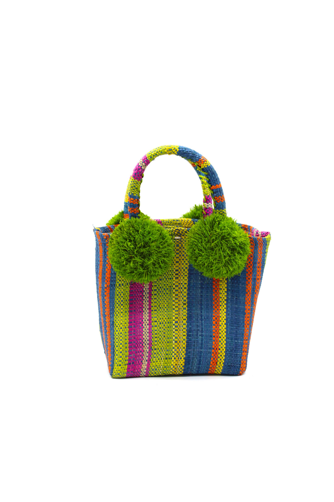 Schooner Straw Mini Bag with Pompom Accent: Black Two Tone Stripe