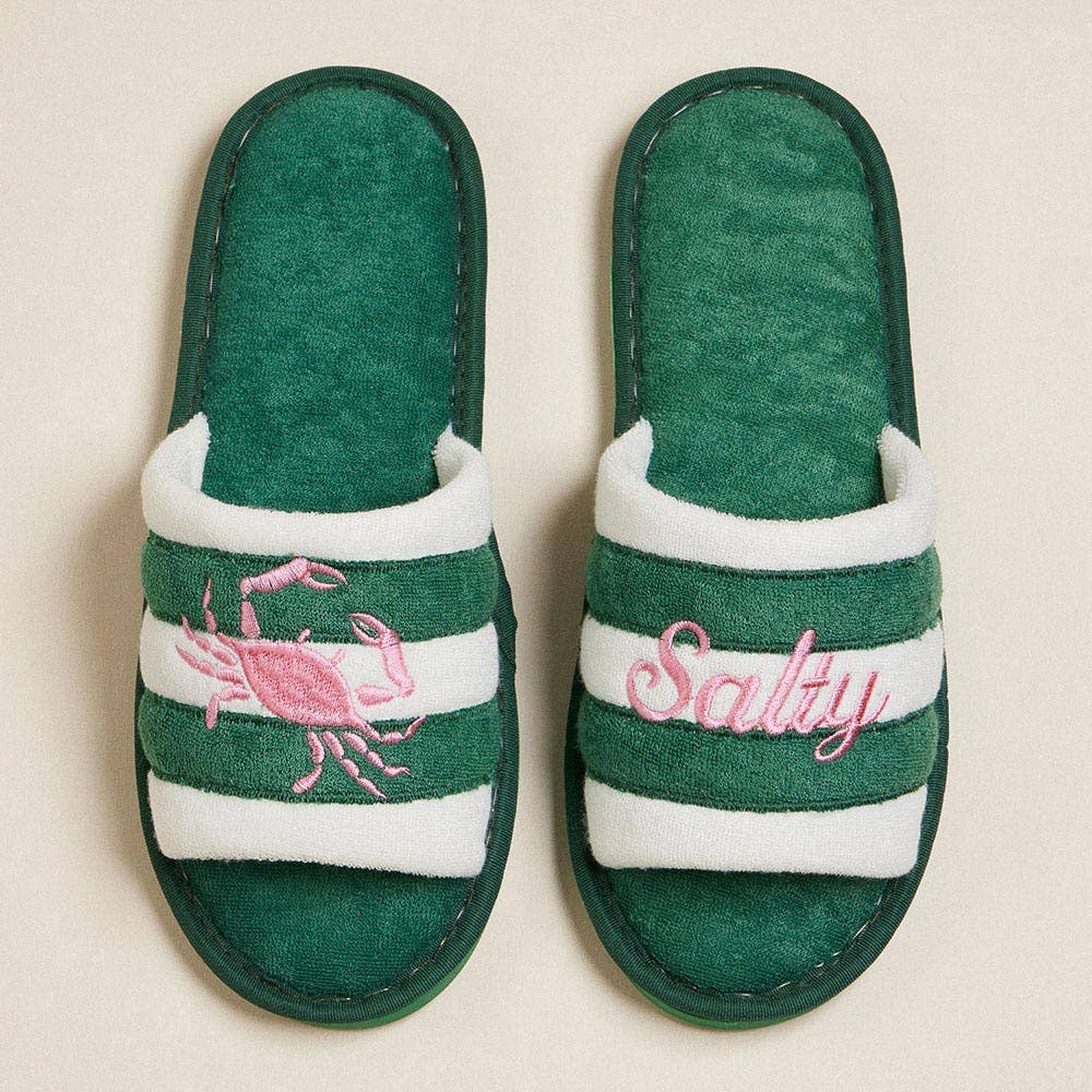 6Pairs Crab Salty Embroidered Striped Indoor Floor Slippers: Pink