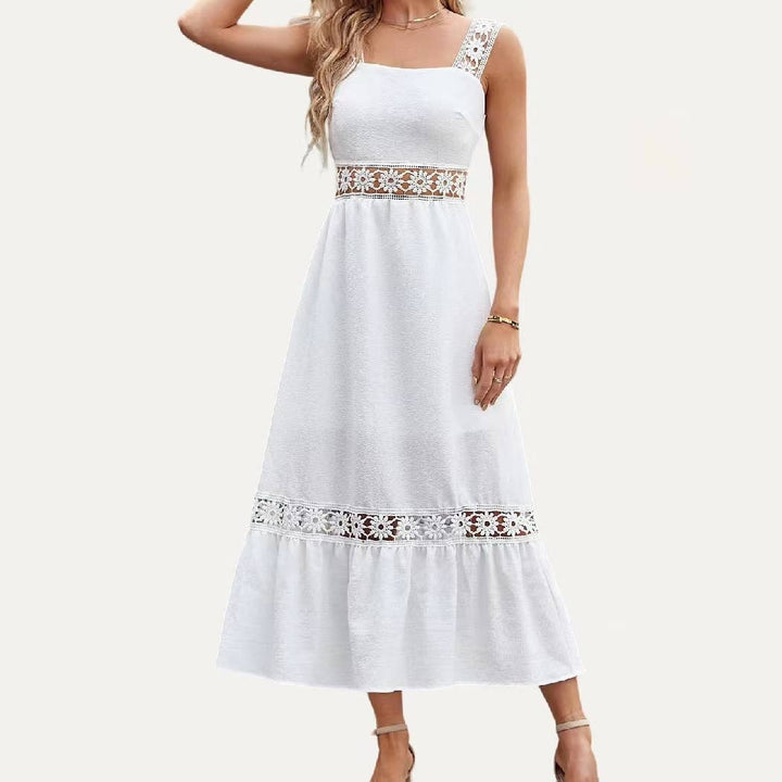 Godness Crocheat Wide Straps Sleeveless Maxi Dress: WHITE / L