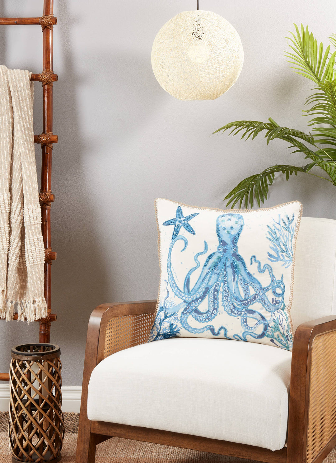 Octopus Design Throw Pillow: 20" / Navy Blue / Poly Filled