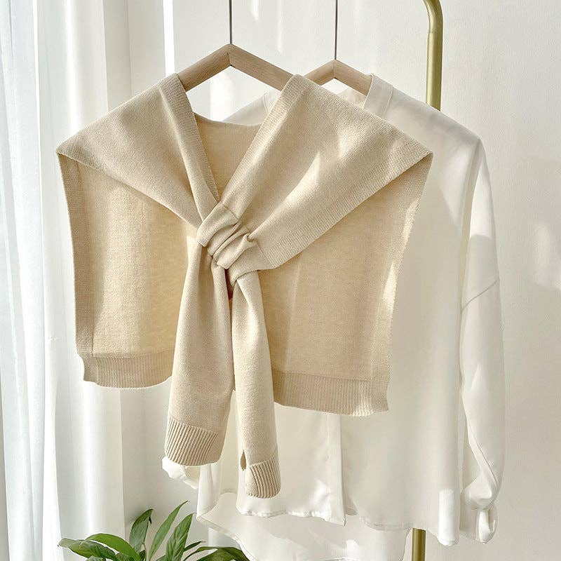 Knitted Crossed Solid Shawl: White / 90cm