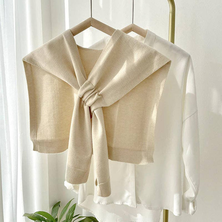 Knitted Crossed Solid Shawl: White / 90cm
