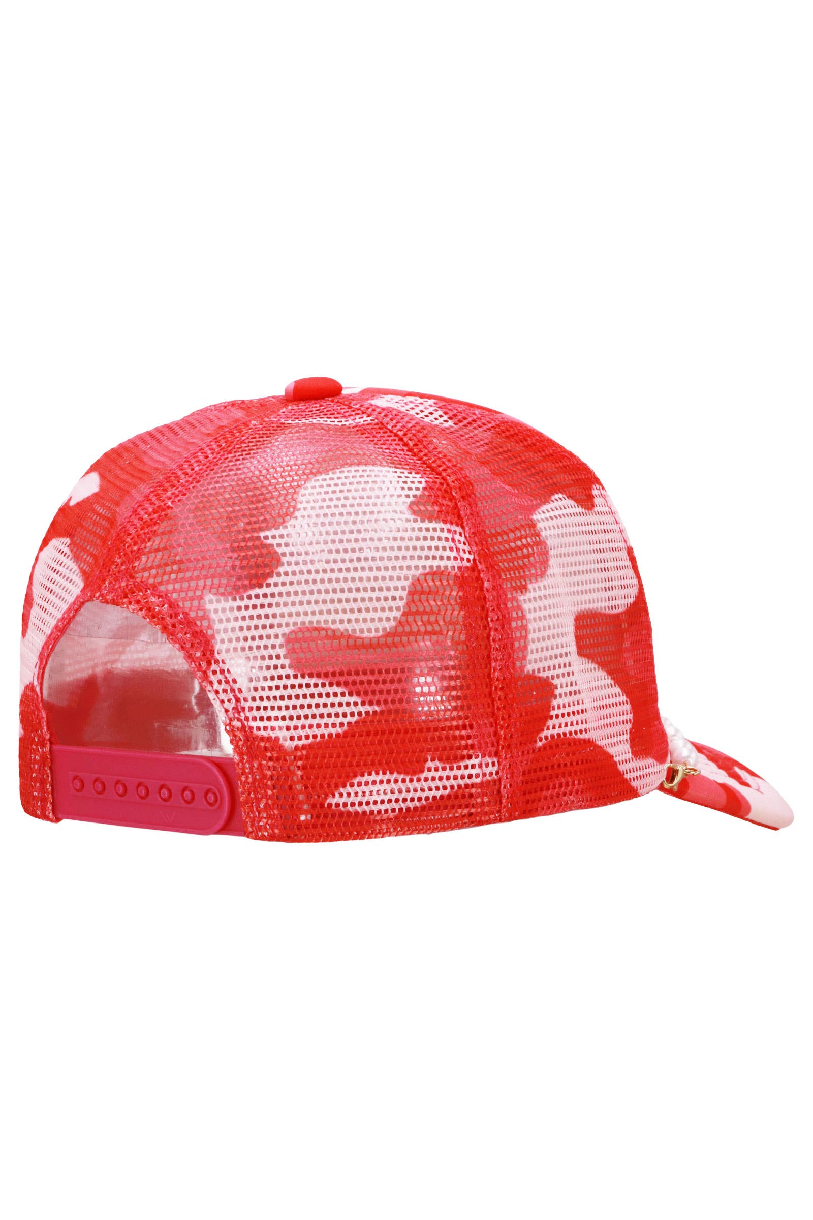 Faux Pearl Chain Foam Mesh Trucker Hat: WHITE/HOT PINK / ONE SIZE