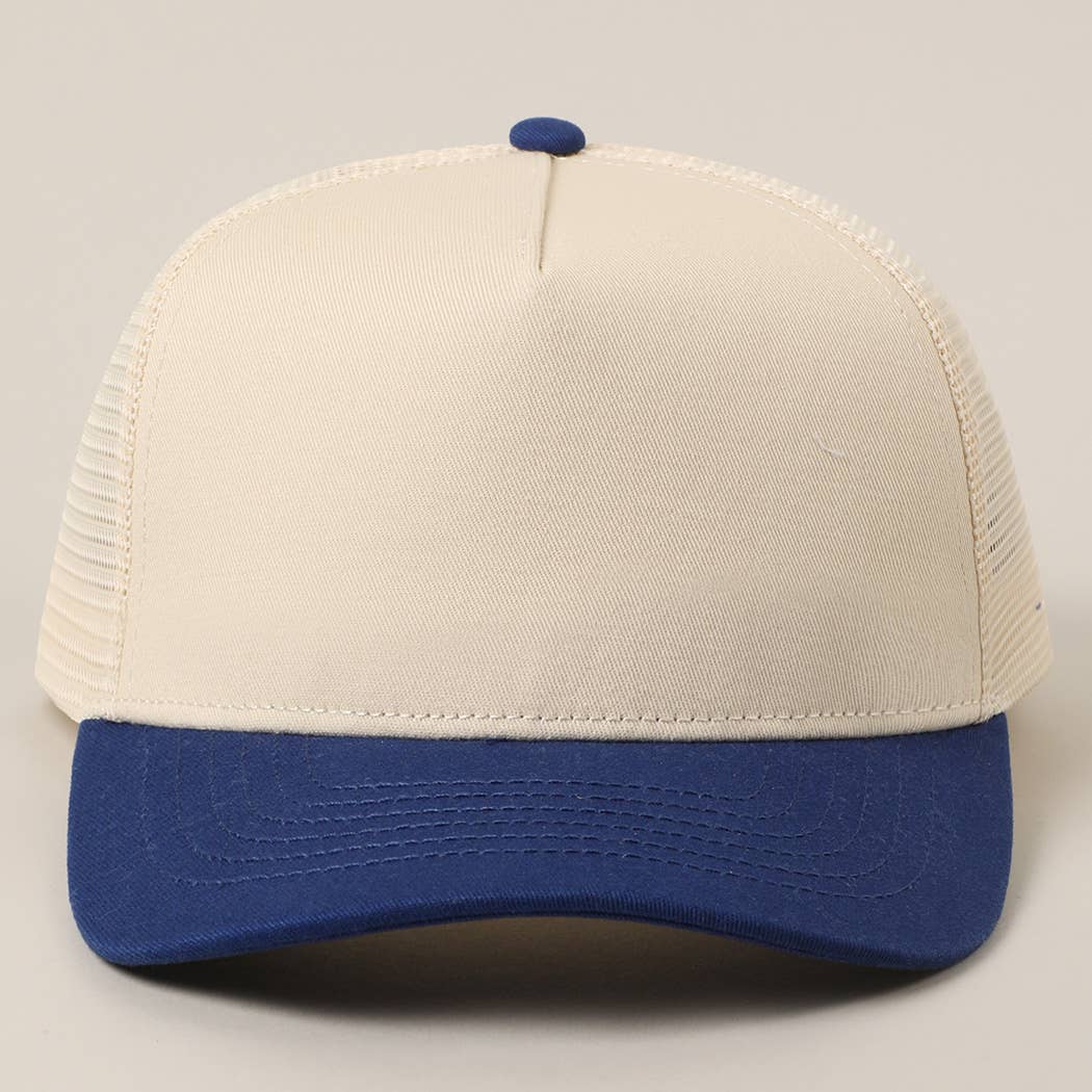 Solid Two-Tone Cotton Trucker Hat with Mesh Back