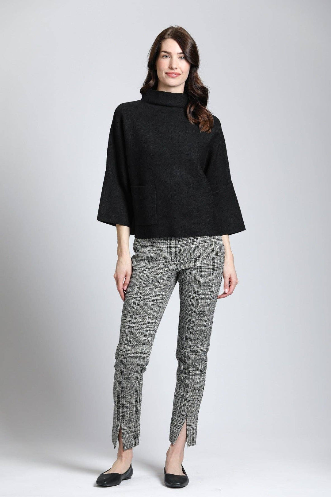Funnel Neck Sweater With Patch Pocket: BLACK / S