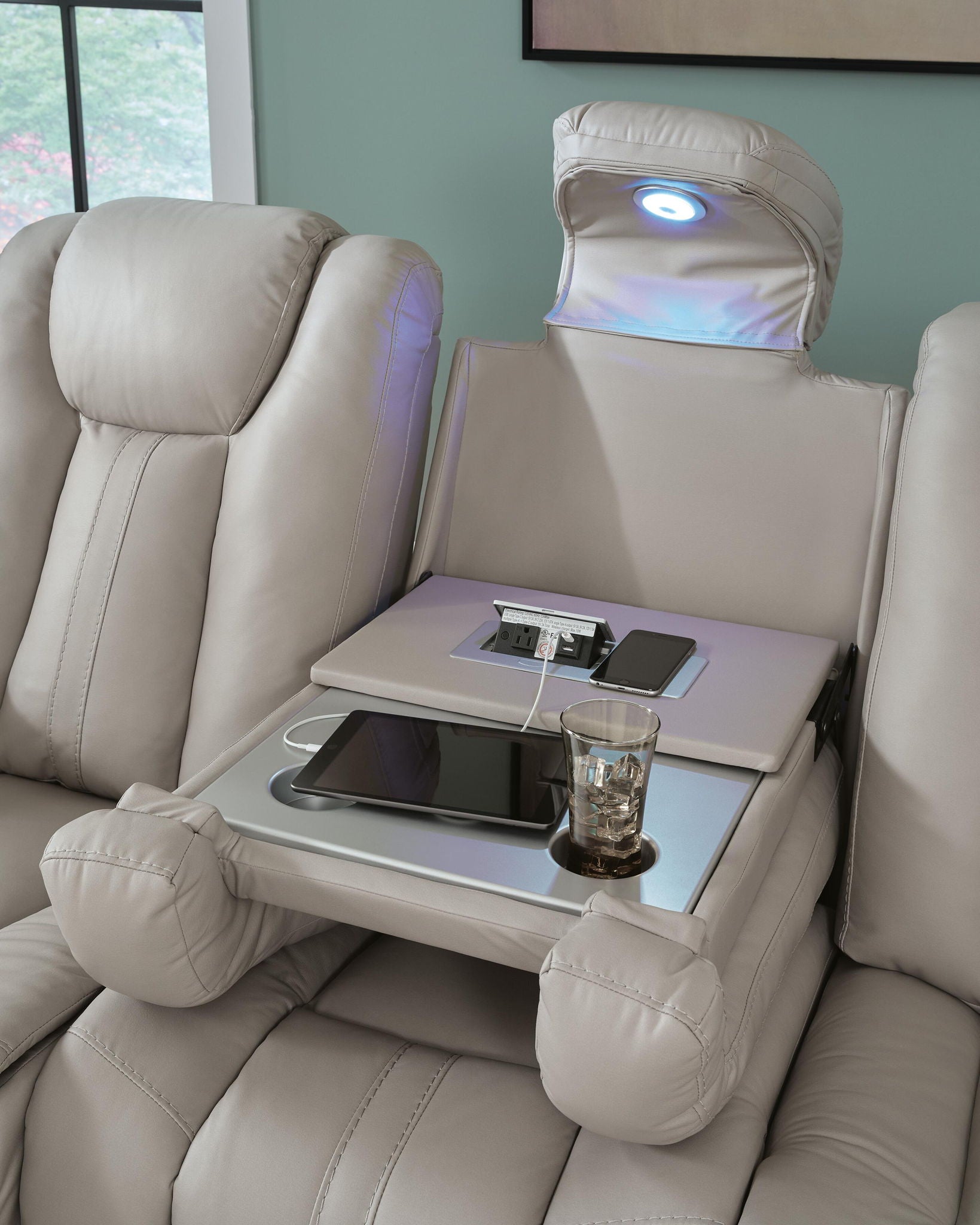Elevate Edges - Reclining Sofa With Drop Down Table - Coin