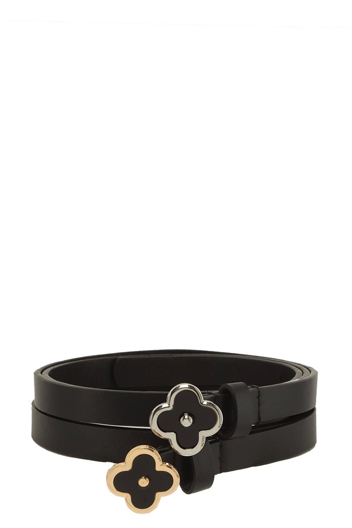 Duo Slim Simple Chic Clover Flower Buckle Leather Belt Set