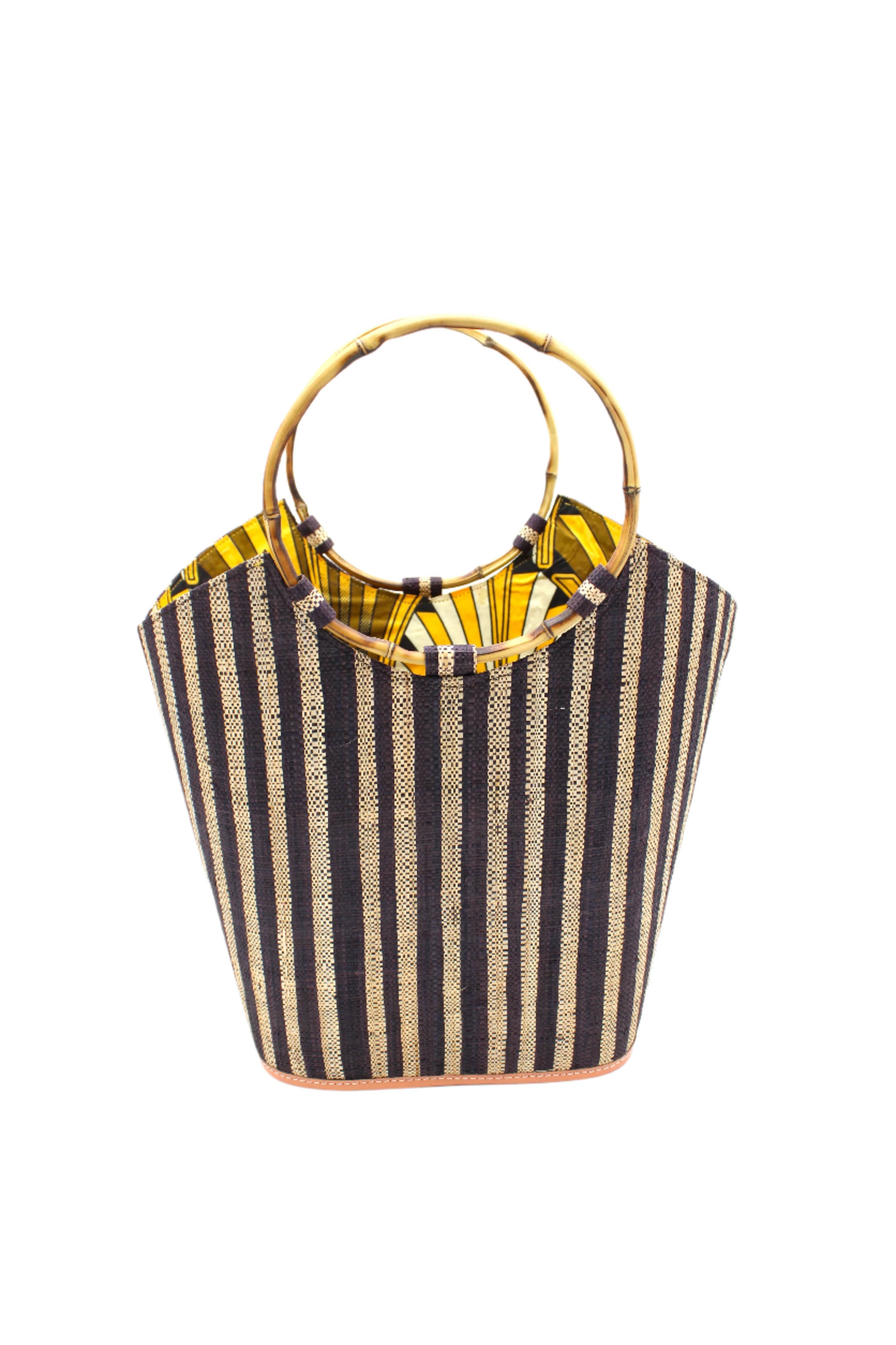 Carmen Straw Bucket Bag with Bamboo Handles: Denim
