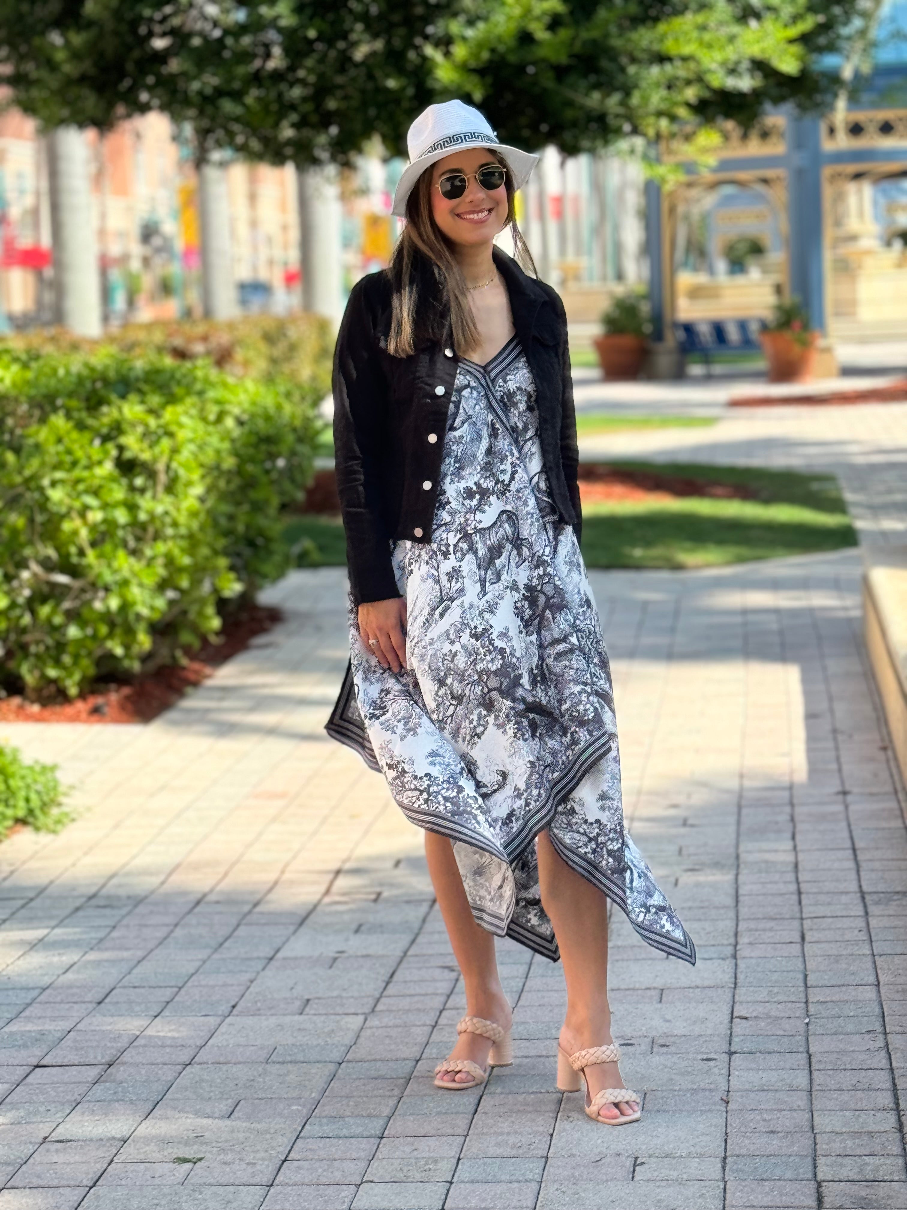 The Black Denim Jacket / Black & White Toile