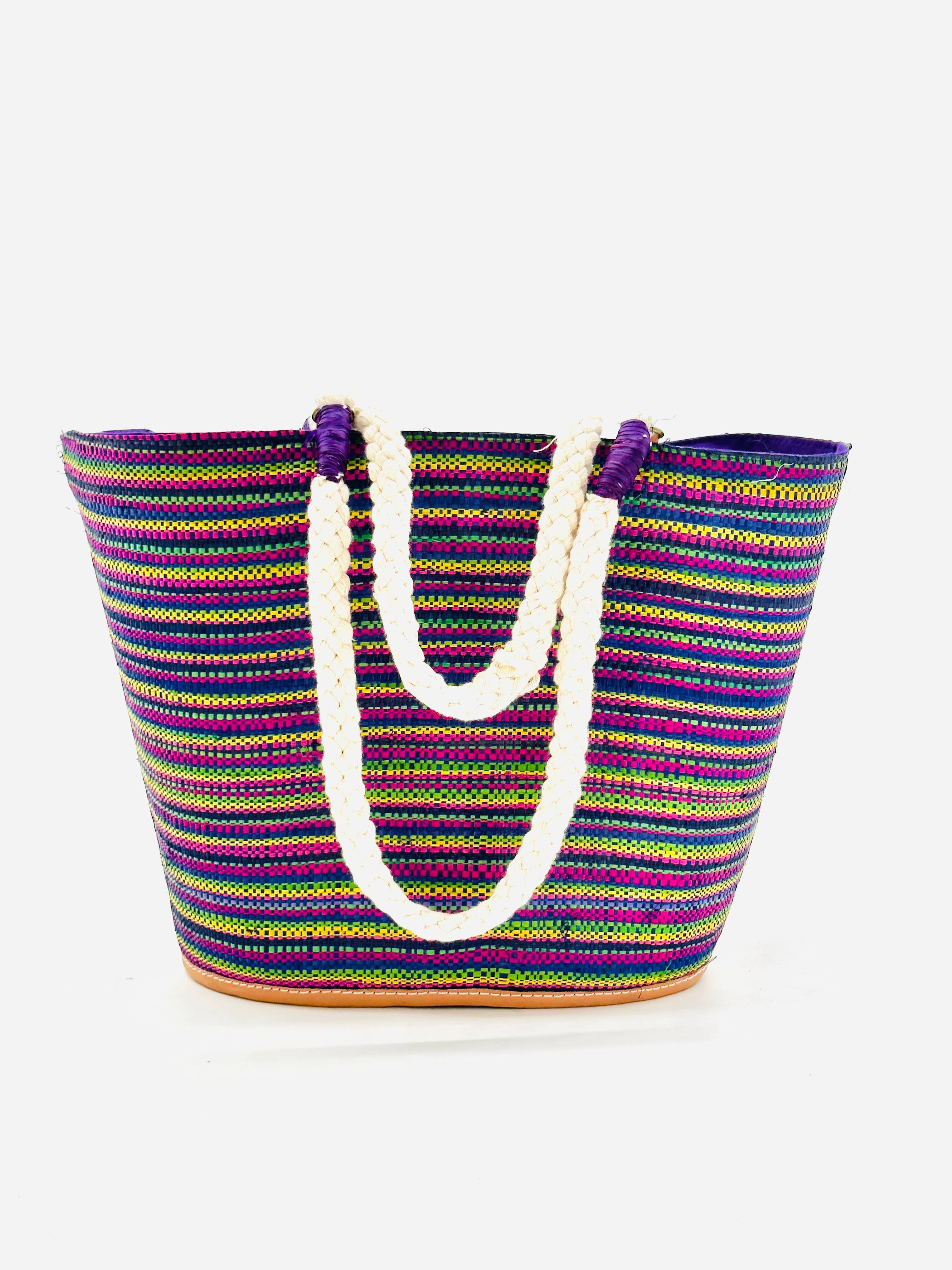 Brighton Melange Straw Basket Bag with Rope Handle: Blush Melange