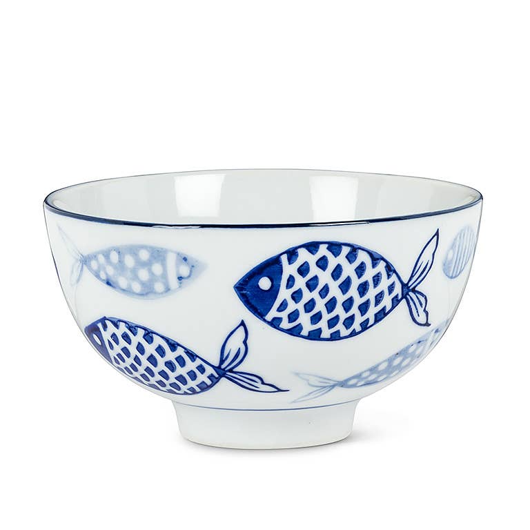 Multi Fish Rice Bowl-Blu/Wht-4" D