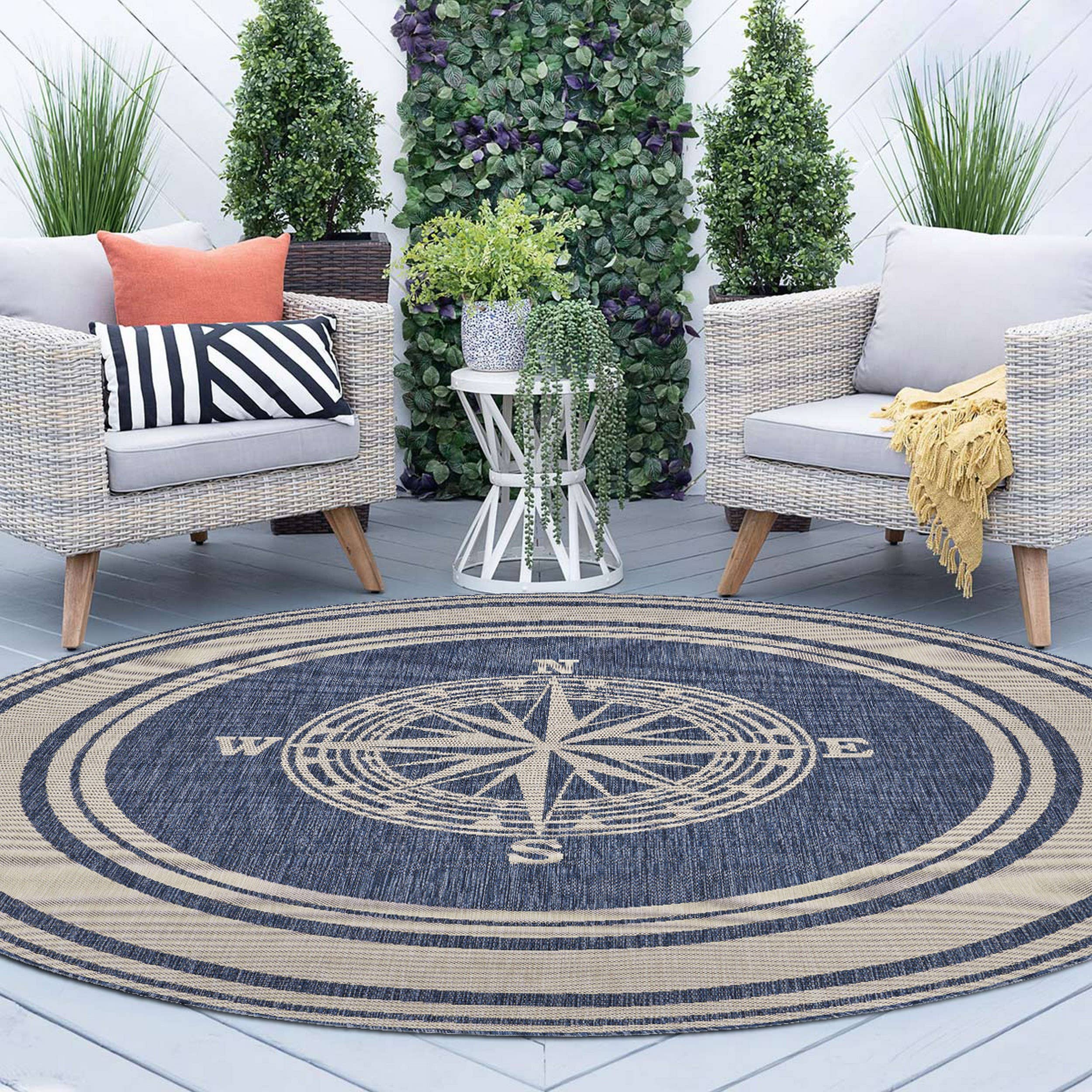 Samantha Navigate Navy Blue/White Indoor/Outdoor Area Rug: 7'6" x 9'5"