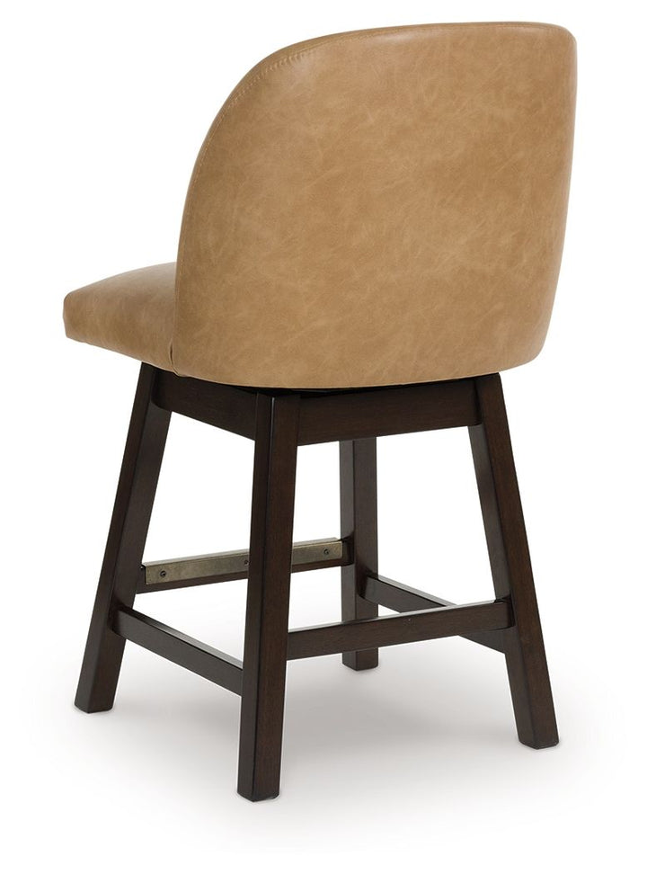 Neymorton - Dark Grayish Brown - Upholstered Swivel Faux Leather Barstool (Set of 2)