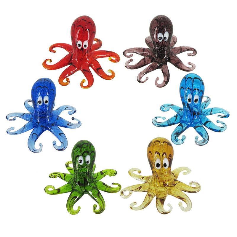 2.5" Colorful Glass Octopus Figures / Paper Weights - 6 Asst
