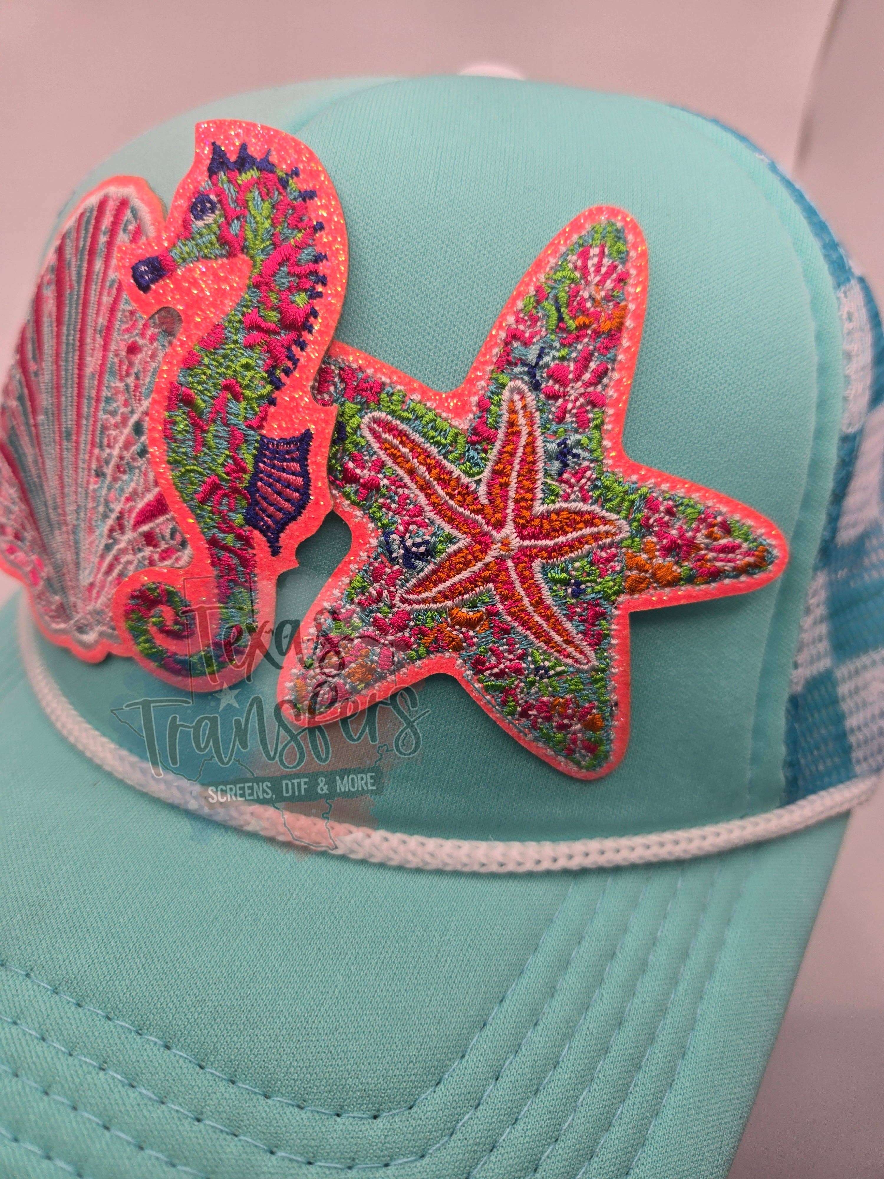 Coral Glitter Seahorse Iron-On PATCH