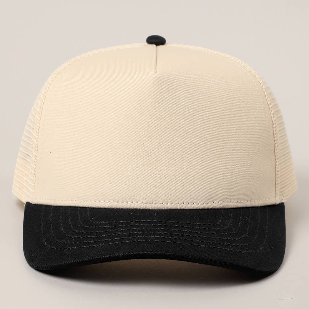 Solid Two-Tone Cotton Trucker Hat with Mesh Back
