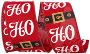 Santa's Belt Ho Ho Ho Wired Edge Ribbon, Red, 2-1/2 In