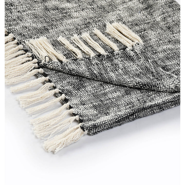 Boho Chambray Throw Blanket with Fringe: Navy Blue