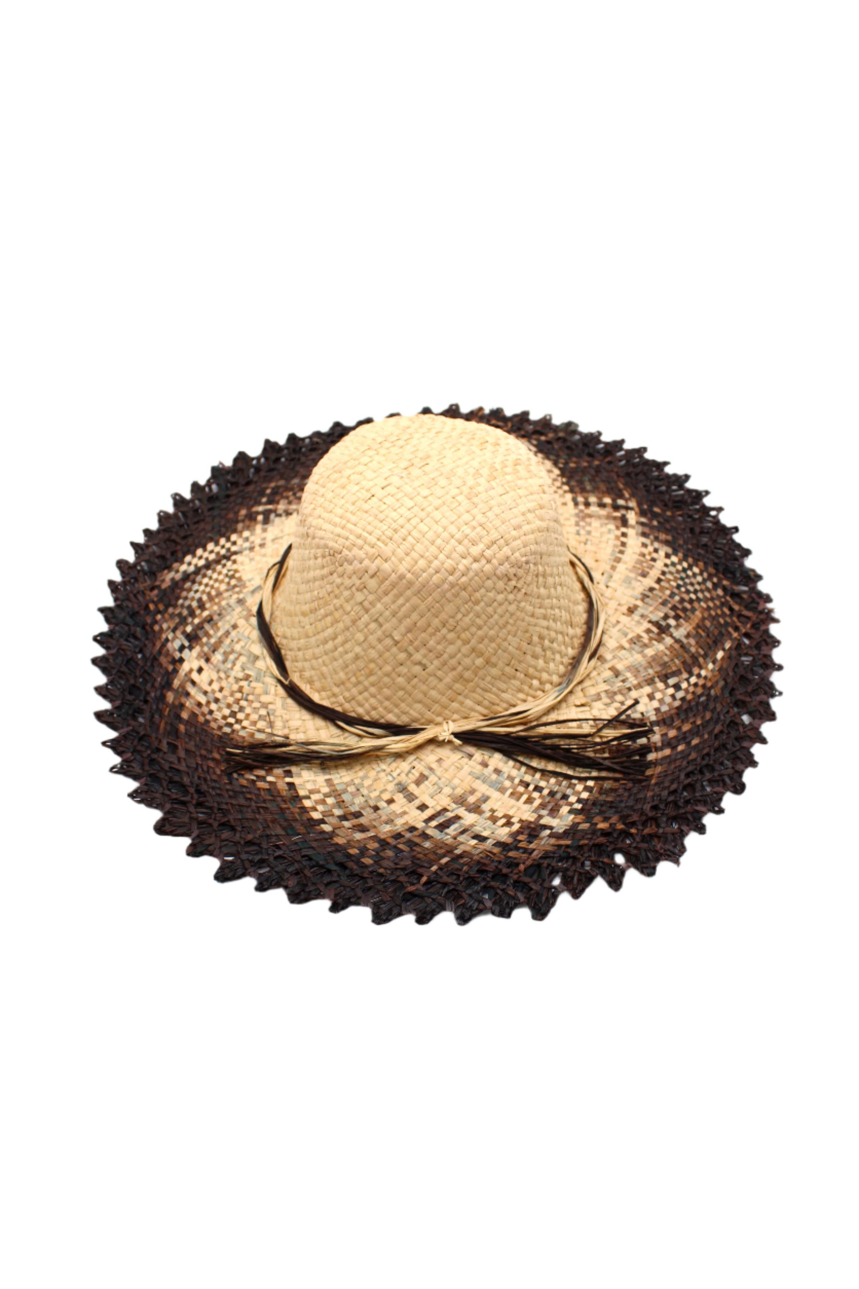 5" Brim Vanessa Ombre Straw Sun Hats with Lace Weave Edge: Black