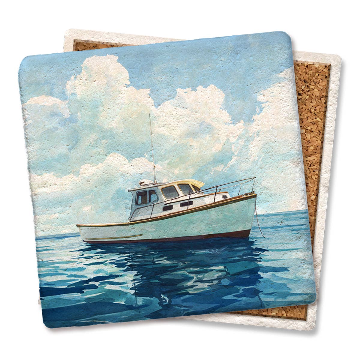 Coaster Nautical Fishing Boat Watercolor: Limestone