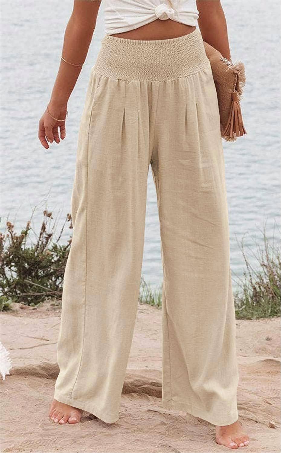 Women's slacks casual wide-legged pants wrap spring trousers: Brown / XL