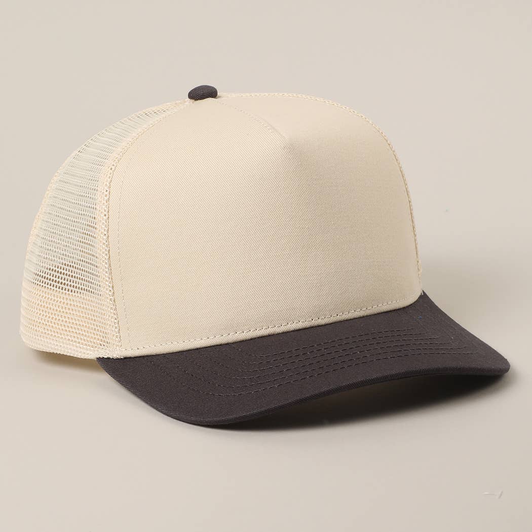 Solid Two-Tone Cotton Trucker Hat with Mesh Back