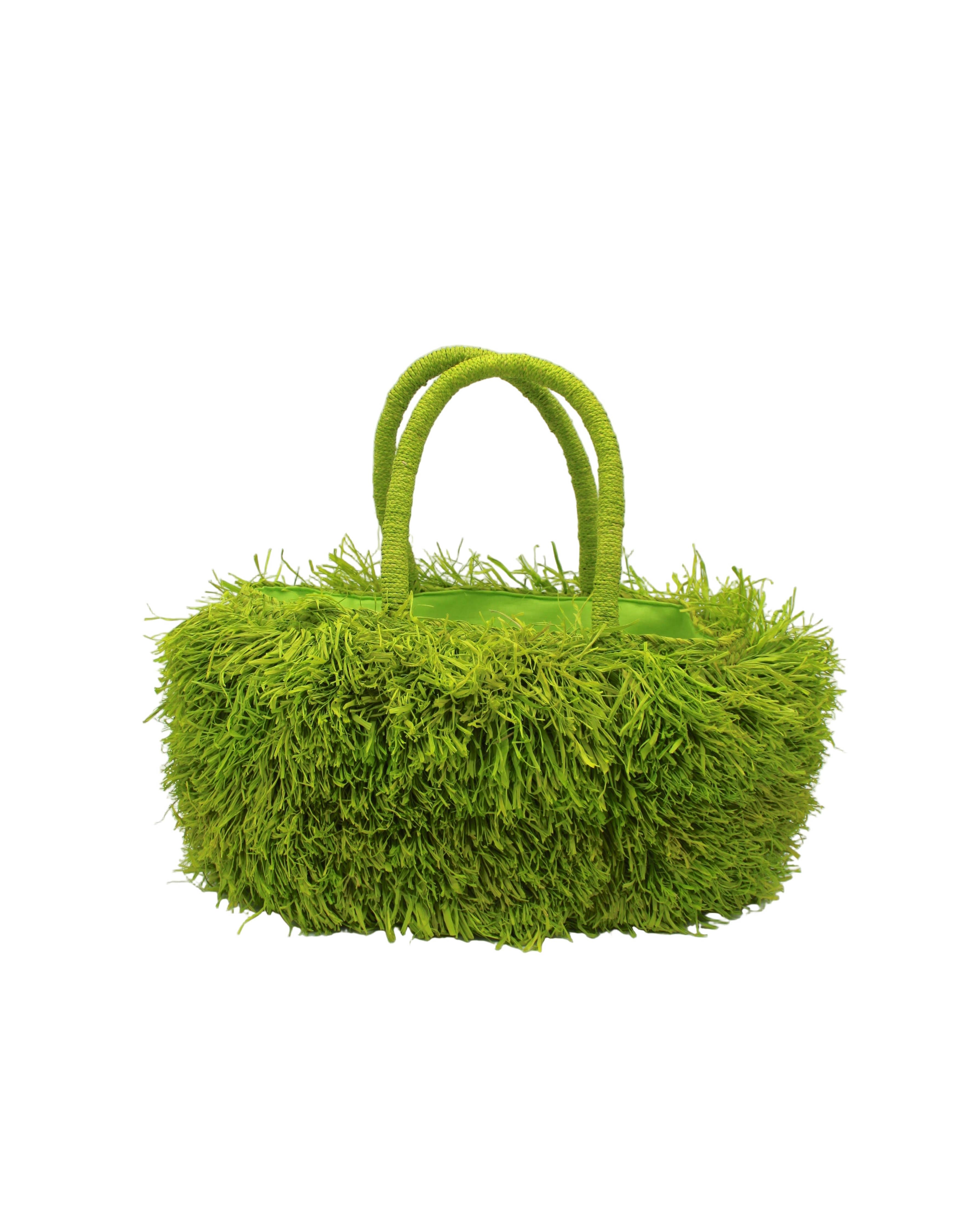 Calypso Pompom Pouf Crochet Straw Basket Handbag: Natural