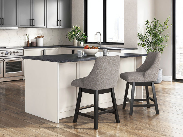 Neymorton - Upholstered Swivel Barstool (Set of 2) - Dark Grayish Brown