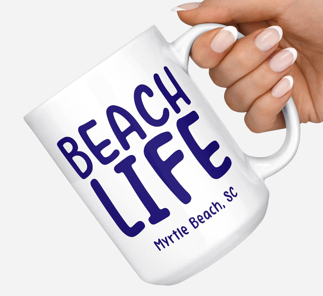 Custom Beach Life Coffee Mug: 15 Ounce Jumbo