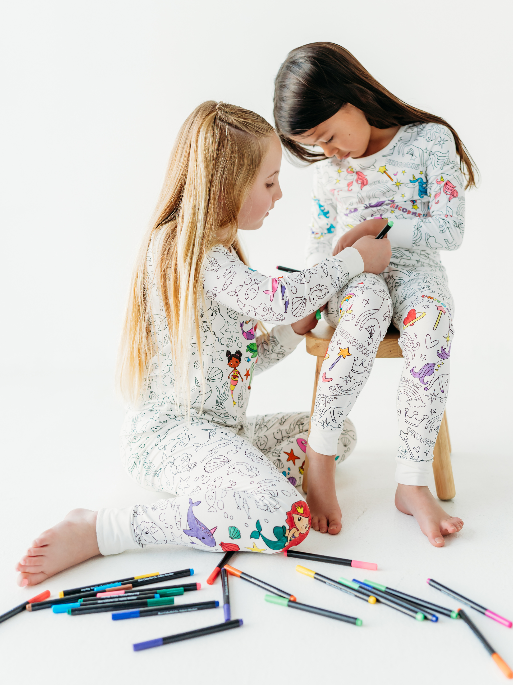 Mermaid Coloring Pajamas 2 piece set made from Bamboo: 2T