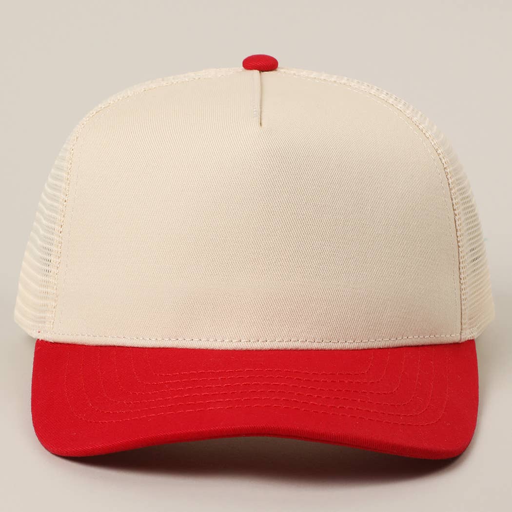 Solid Two-Tone Cotton Trucker Hat with Mesh Back
