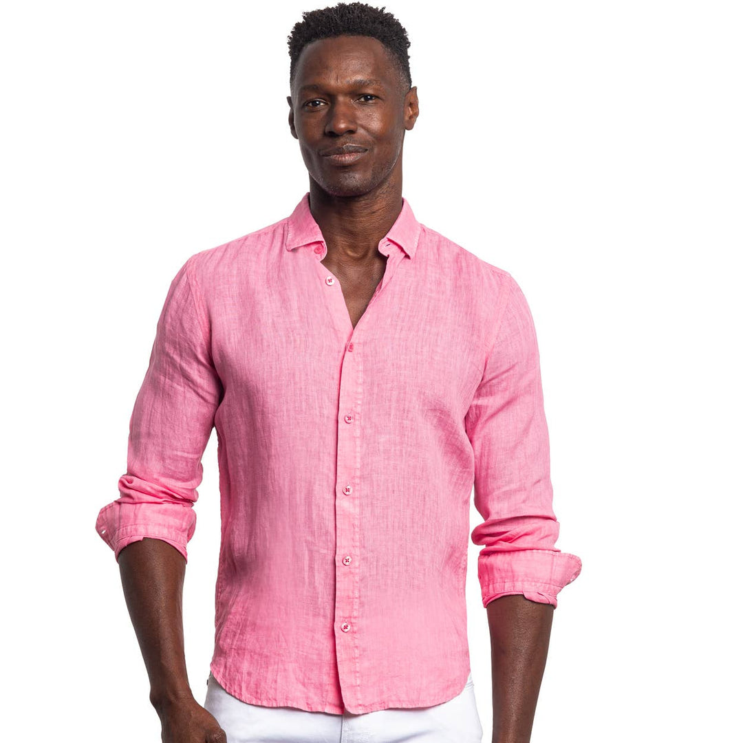Linen Button Down Shirt - Pink: PINK / M