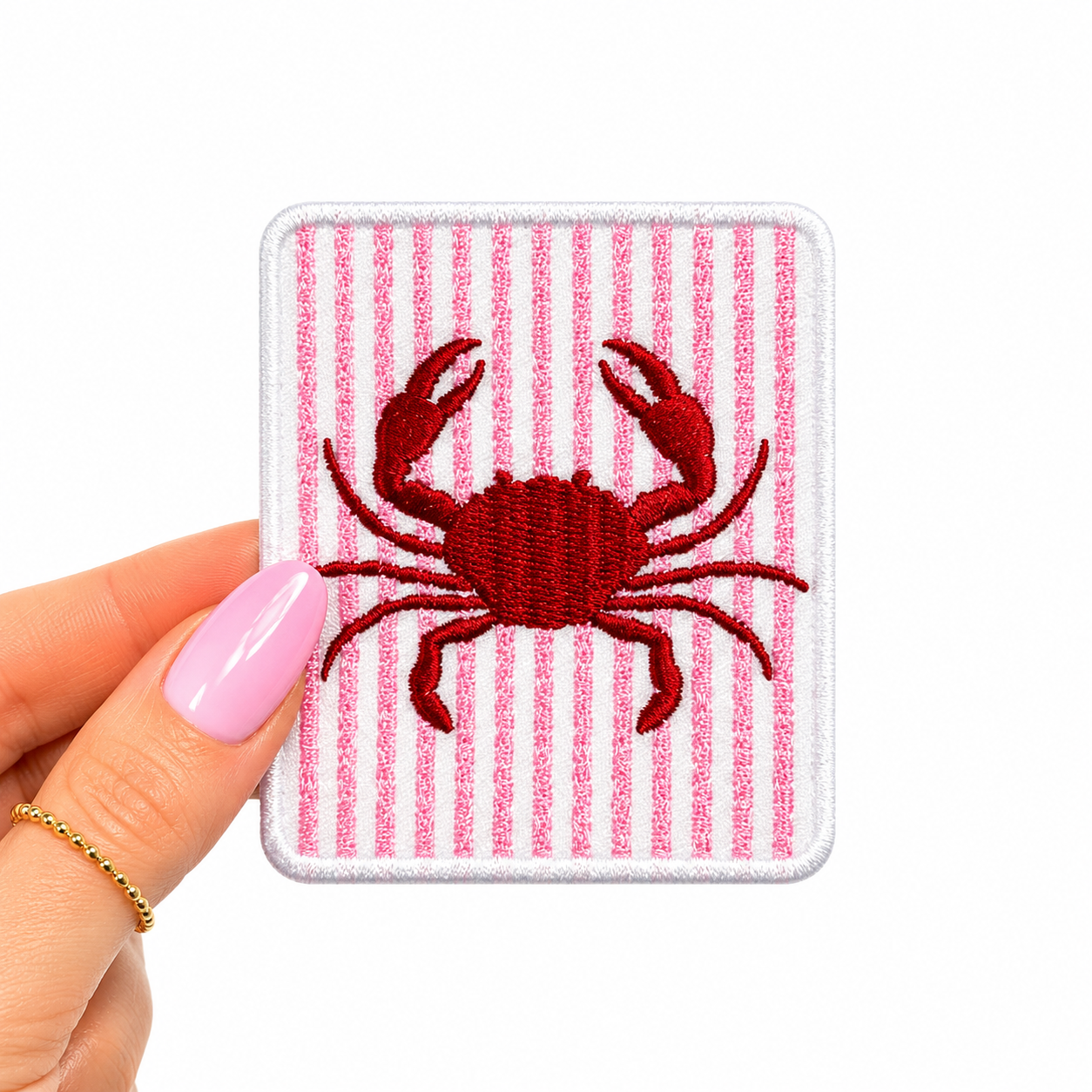 Pink Striped Crab Summer Embroidery Patch 