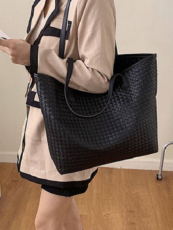 Solid Color Split-Joint Woven Bags Handbags Shoulder Bags Tote Bags: GRAY / One_size
