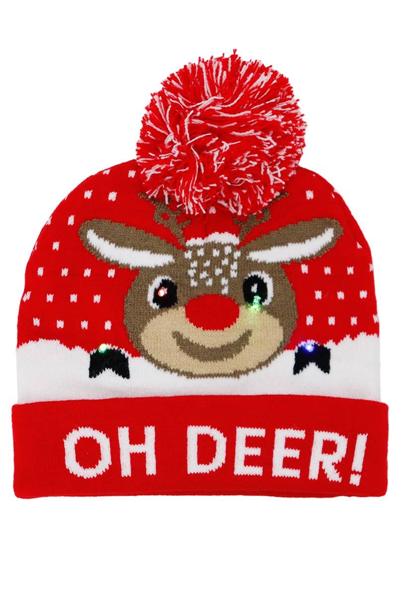 Big Kids Christmas Led Light-up Single Pom Beanie: ASSORTED / ONE SIZE