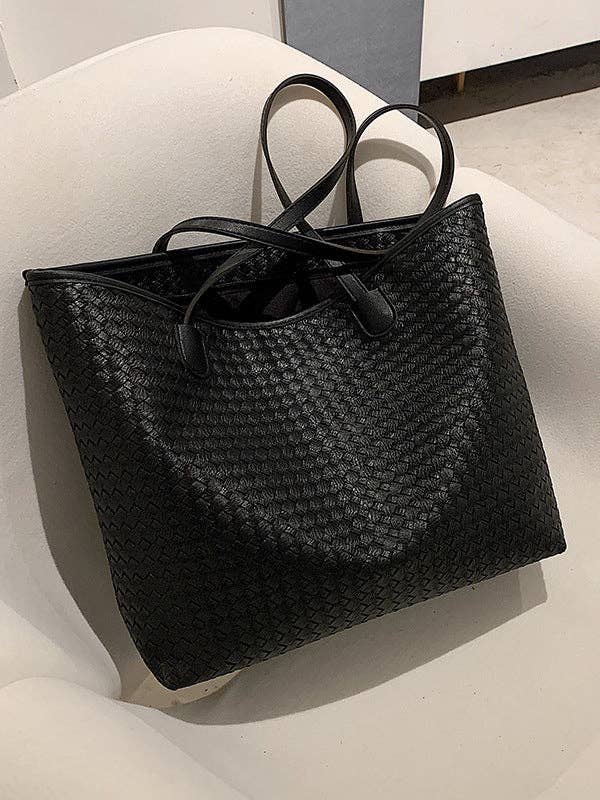 Solid Color Split-Joint Woven Bags Handbags Shoulder Bags Tote Bags: GRAY / One_size