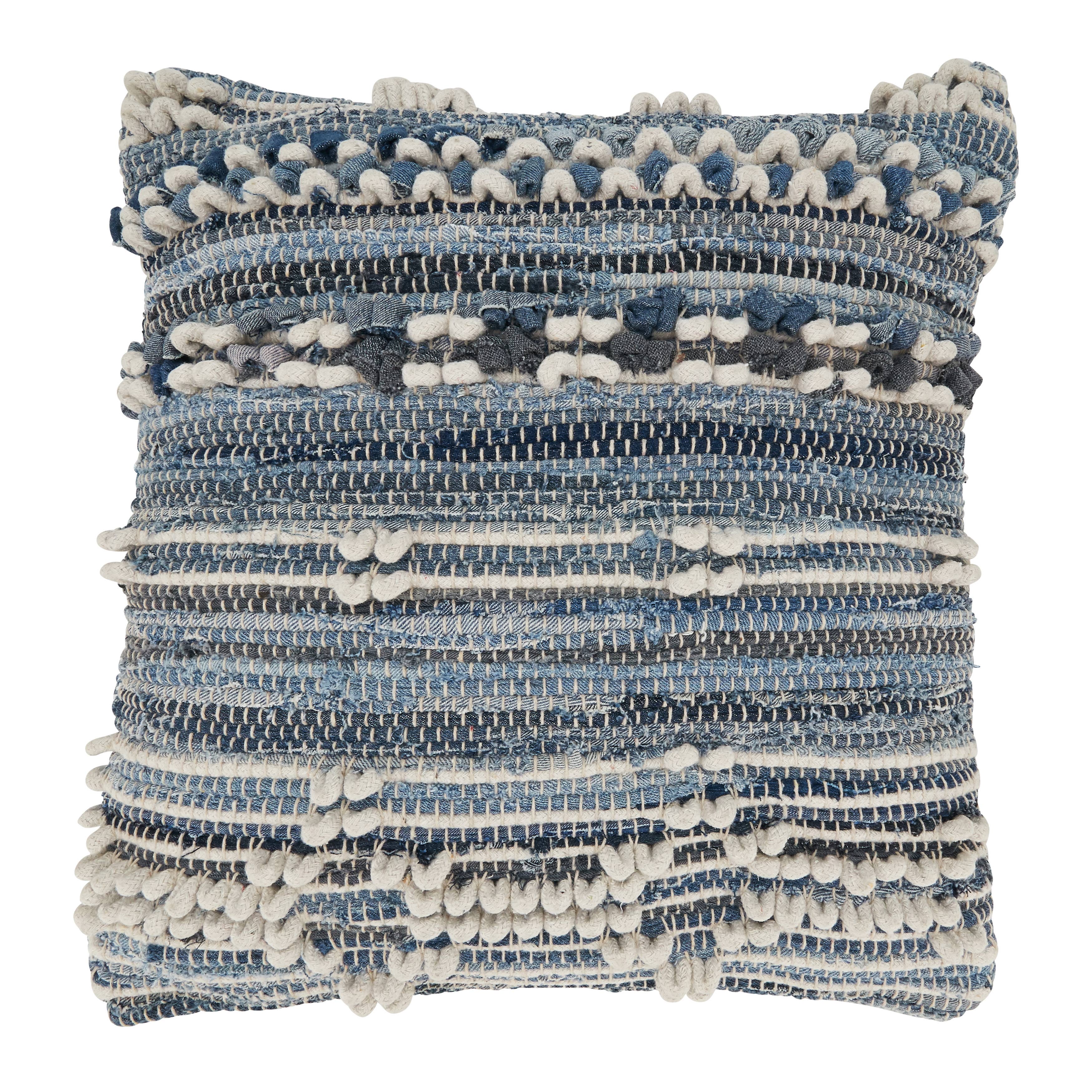 Denim Delight Chindi Throw Pillow: Denim / Down Filled / 20"