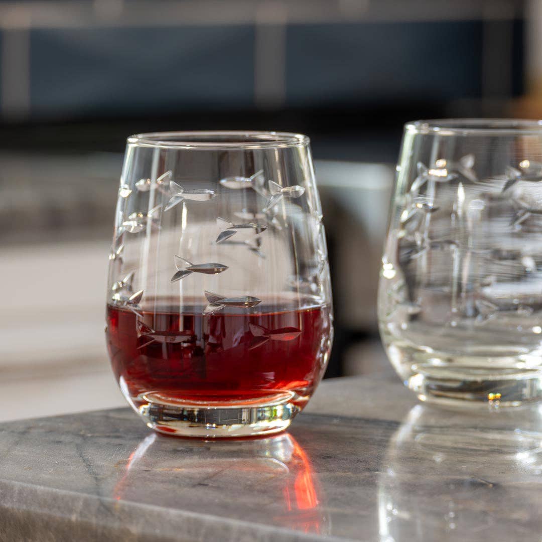 School of Fish 15oz Clear Stemless Wine Tumbler Glass